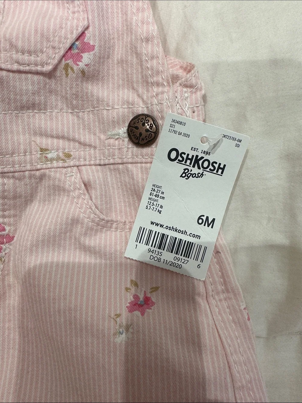 OshKosh B'gosh Light Pink Floral Overall dress